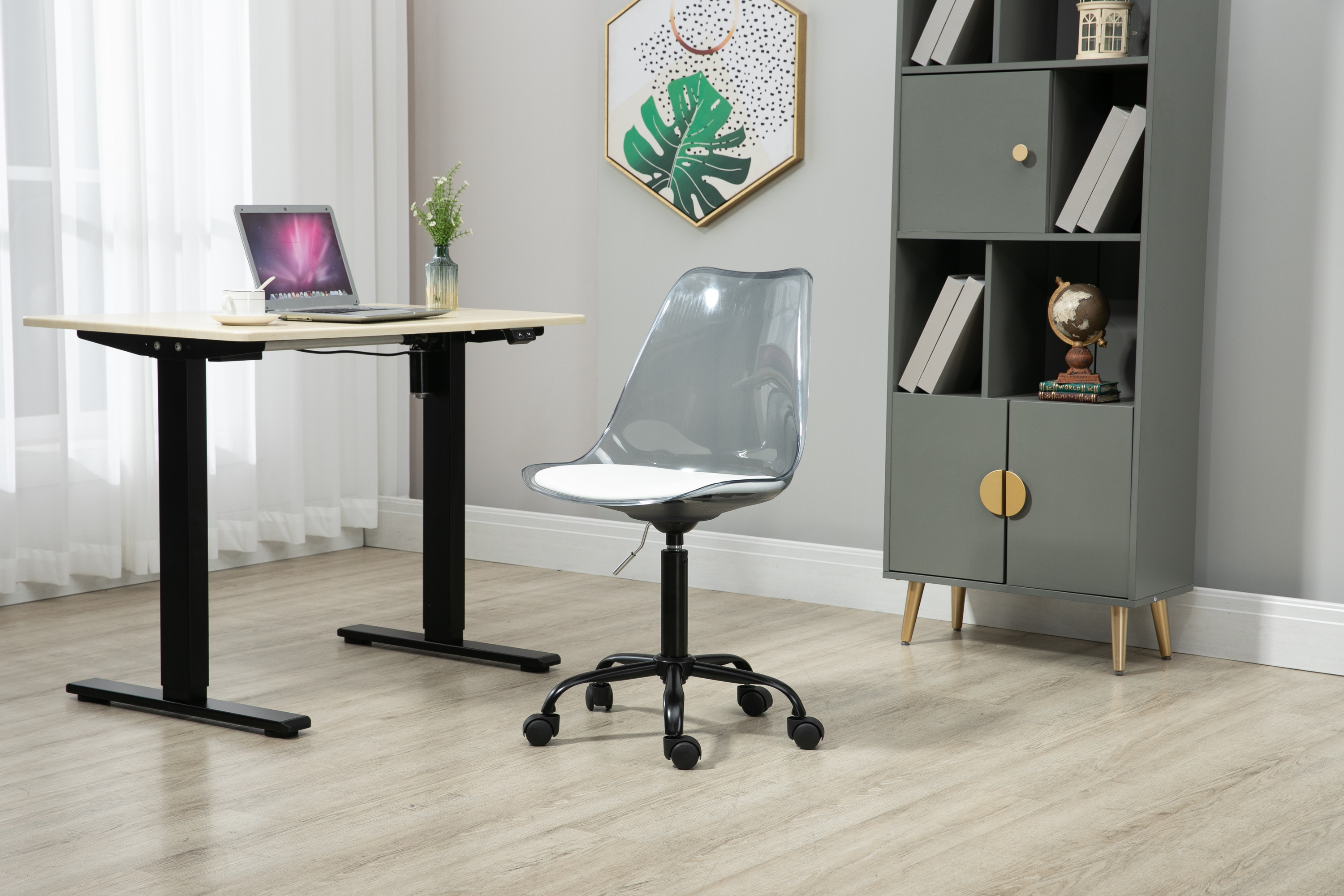 Luccalily Clear Acrylic Rolling Chair With Cushion,Modern Small Cute