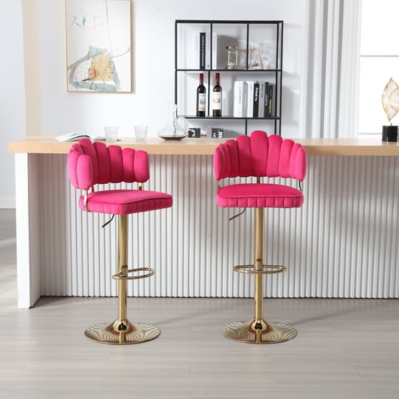 Luccalily Counter Height Bar Stools Set of 2,Velvet 360° Swivel Adjustable Bar stools with Back and Footrest,Modern design and golden base for Kitchen,Bistro Pub, Dining Room counter