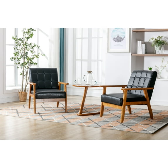 Luccalily Leisure Chair Set of 2 with Side Table, Mid Century Modern Accent Chair, Wood and Fabric Armchairs Side Chair, Lounge Reading Comfy Arm Chair for Living Room, Bedroom, Office