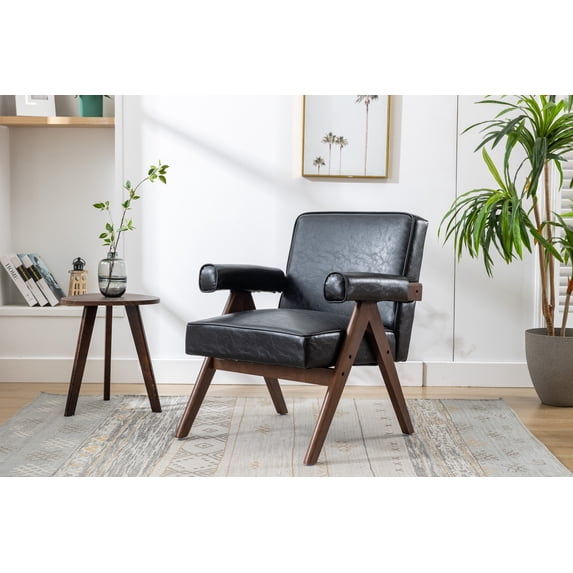Luccalily Leisure Chair with Solid Wood Armrest and Feet, Mid-Century Modern Accent chair, for Living Room Bedroom Studio chair