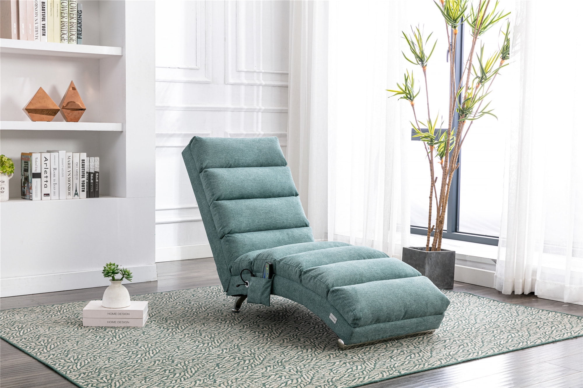 Luccalily Linen Chaise Lounge Indoor Chair with Electric Massage ...