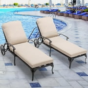 Luccalily Lounge Patio Chair with Removable Cushion, Rust-Resistant Aluminum Cast with Adjustable Reclining, Easy Moving Wheels Suitable for Outdoor,Set of 2