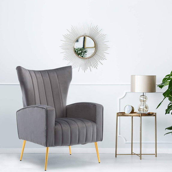 Luccalily Velvet Wing Back Accent Chair, Upholstered Armchair with Metal Gold Legs for Living Room, Ergonomic Design Single Sofa for Bedroom, Office