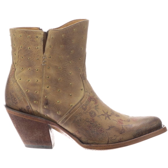 Lucchese Womens Harley Cowhide Floral Studded Round Toe Cowboy Ankle Dress