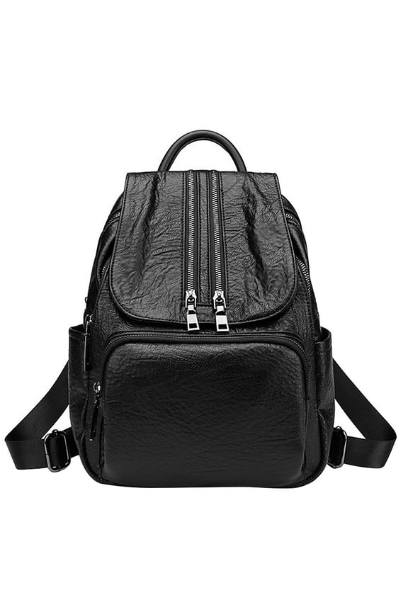 Luccia Vegan Leather Chic Backpack For Travel, School, Work, Daily Use With Adjustable Straps and Zippered Pockets (Black)