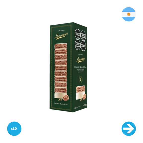 Lucciano's Alfajores de Chocolate Blanco con Nuez y Dulce de Leche x 10 Unidades. 750g