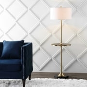 JONATHAN Y Luce 59" Metal/Wood LED Floor Lamp with Table, Black/Brass