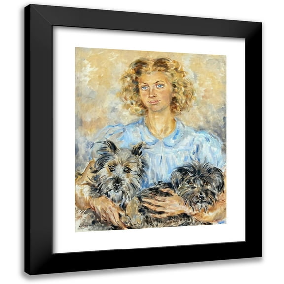 Luce Boyals 12x14 Black Modern Framed Museum Art Print Titled - Young Woman with Dogs