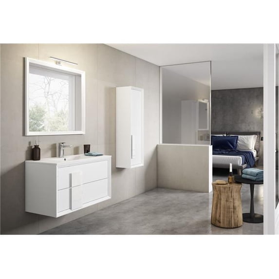 Lucena Bath 4312 40 in. Decor Cristal Vanity 2 Drawer with Ceramic Sink, White & White Glass Handle