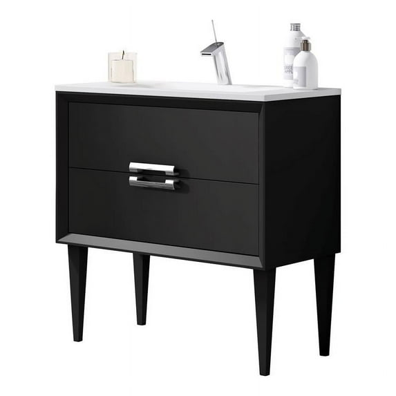 Lucena Bath Decor Tirador 32" Ceramic Sink Wood Freestanding Vanity in Black
