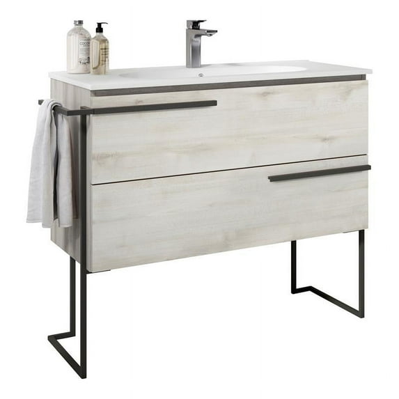 Lucena Bath Scala 40" Modern Wood Vanity with Legs and Towel Bar in Beige