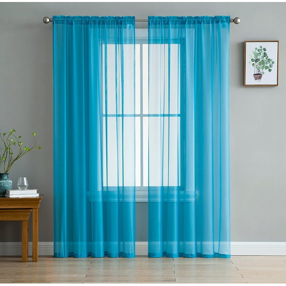 THD Serenity Sheer Voile Window Treatment Rod Pocket Curtain Panels - Curtains for Living Room - Set of 2 (Turquoise, 54 W x 84 L)