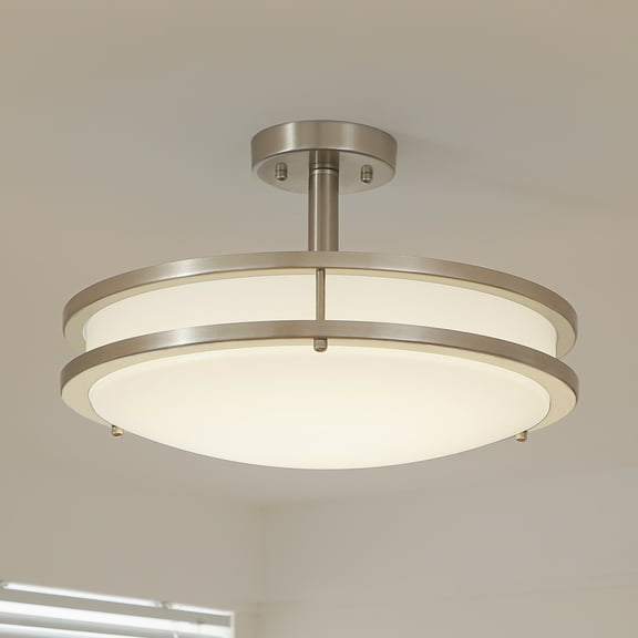 Lucere 14'' Modern LED Semi Flush Mount Ceiling Light Fixture ,Brushed Nickel Ceiling Light, 4000K Cool White, Dimmable, CETL Listed, Modern Lamps for Living Room Ceiling