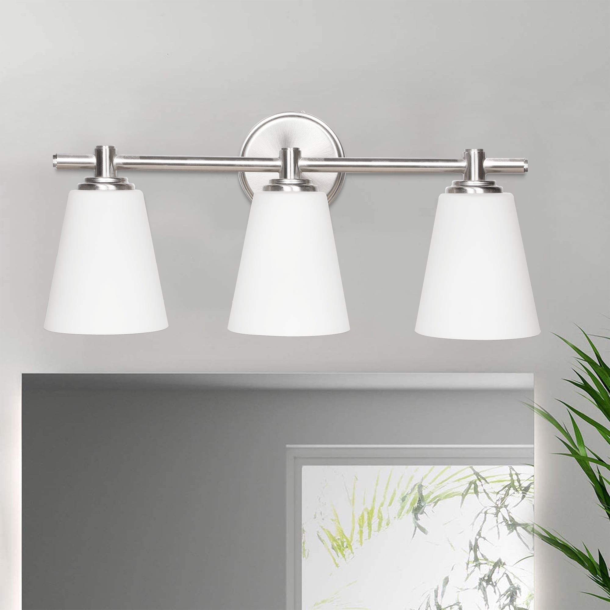 Lucere 3-Light Bathroom Vanity Lighting, 20.25” Contemporary Wall Light with Frosted Glass Shade, Brushed Nickel Finish, E26 Bulb Base (Bulb Not Included)