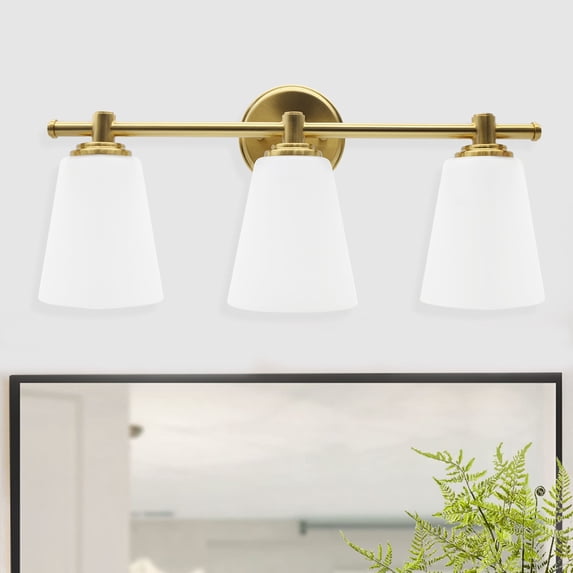 Lucere 3-Light Bathroom Vanity Light, Gold Wall Light with Frosted Glass Shade, E26 Bulb Base (Bulb not included)
