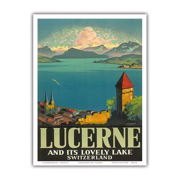Lucerne And Its Lovely Lake Switzerland - Vintage Travel Poster by Otto Landolt c.1930s - Master Art Print (Unframed) 9in x 12in