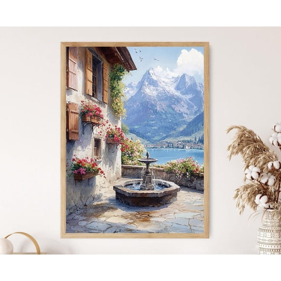 Sevena Geranium Lucerne Courtyard Art Stone Fountain Geranium Flowers Mount Pilatus ...