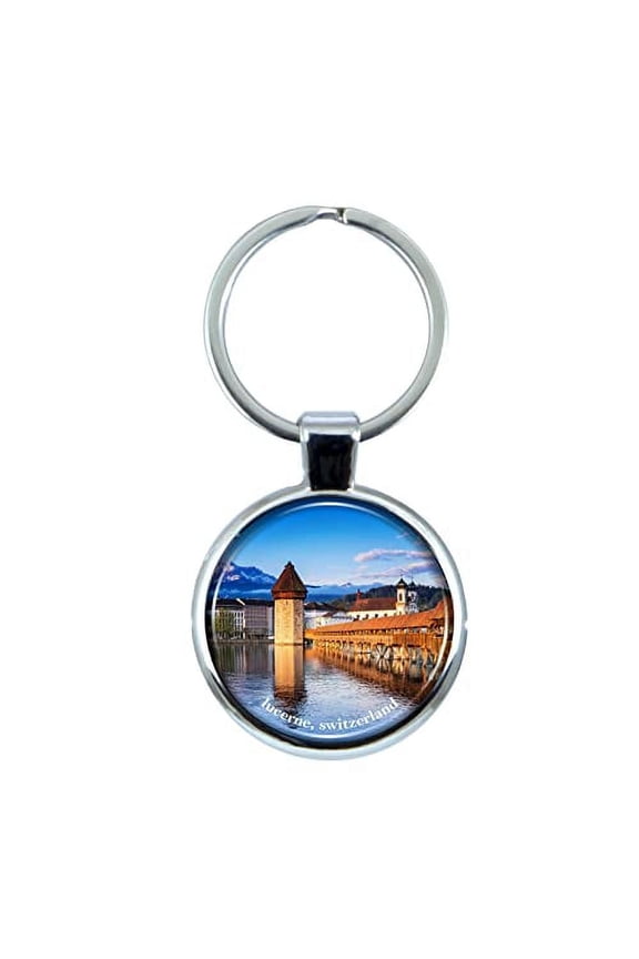 Lucerne Switzerland Keychain with Epoxy Dome and Metal Keyring