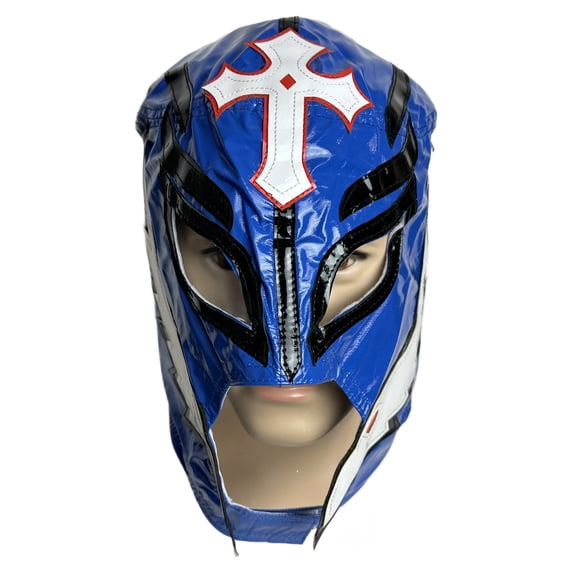 Lucha Libre Adult Size Blue and Black with Red and Silver Cross Pro Wrestling Mask