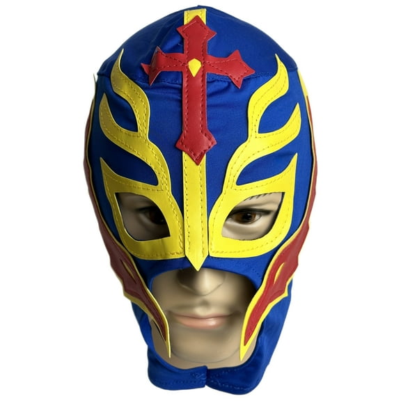 Lucha Libre Adult Size Blue with Yellow and Red Accents Pro Wrestling Mask