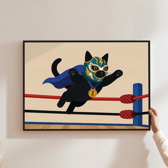 Lucha Libre Black Cat Mexican Luchador Wrestling Home Decor