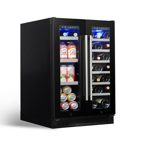 Luchar Wine and Beverage Refrigerator, 24 Inch Beverage Fridge with Glass Door, Dual Zone Wine Cooler