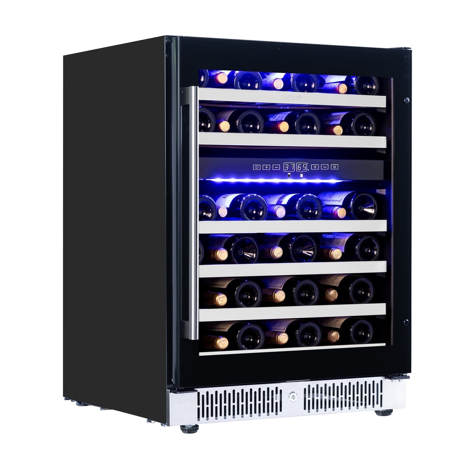 Luchar Wine Fridge 24 Inch, 46 Bottles Wine Cooler with Temperature Memory & Touchscreen Design, Double UV Glass Door and Removable shelves, Black
