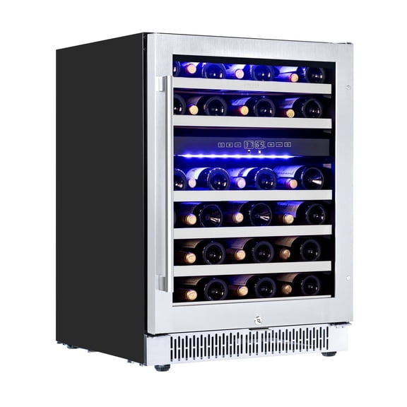Luchar Wine Fridge 24 Inch, 46 Bottles Wine Fridge Cooler with Temperature Memory & Touchscreen Design, Double UV Glass Door and Removable shelves