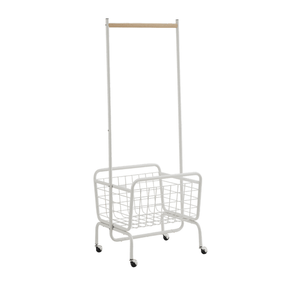 Luci Convenient Metal Clothes Rack ST17260 with Lockable Caster Wheels, Storage & Clothes Hanging Bar , Heavy Duty Clothing Rack, White