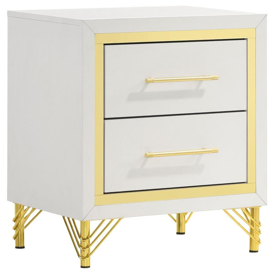 Lucia White and Gold 2-Drawer Nightstand with Hairpin Legs