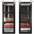 thumbnail image 1 of Lucia 2555 Matte Black, Double Barn Door with Clear Glass, Silver 13FT - 72" x 84", 1 of 6