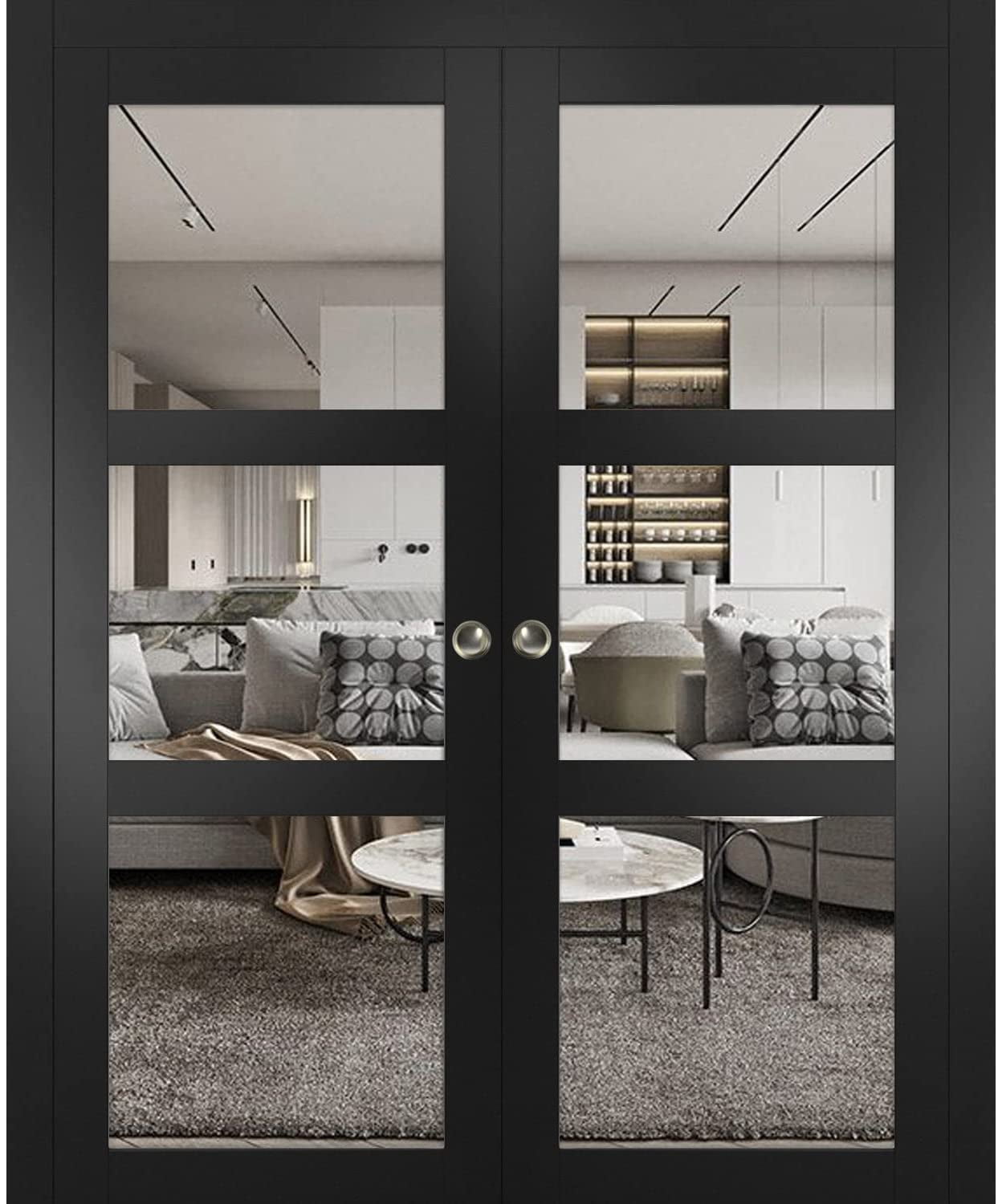 Lucia 2555 Matte Black, Double Pocket Doors with Clear Glass - 56\, image size:1243x1500