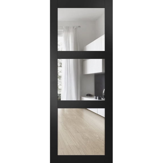 Lucia 2555 Matte Black, Slab Barn Door Panel Clear Glass - 36" х 80"