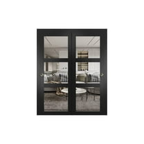 Lucia 2555 Matte Black, Sliding Closet Clear Glass Bypass Doors - 56" x 80"