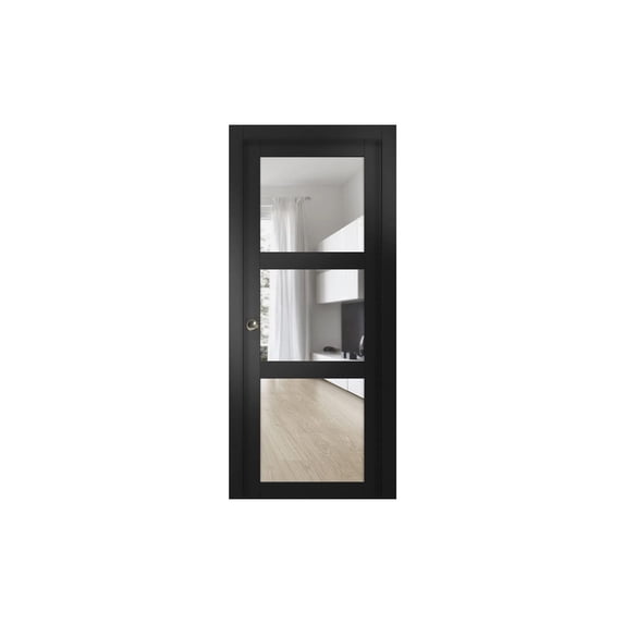 Lucia 2555 Matte Black, Sliding Pocket Door with Clear Glass - 36" х 84"