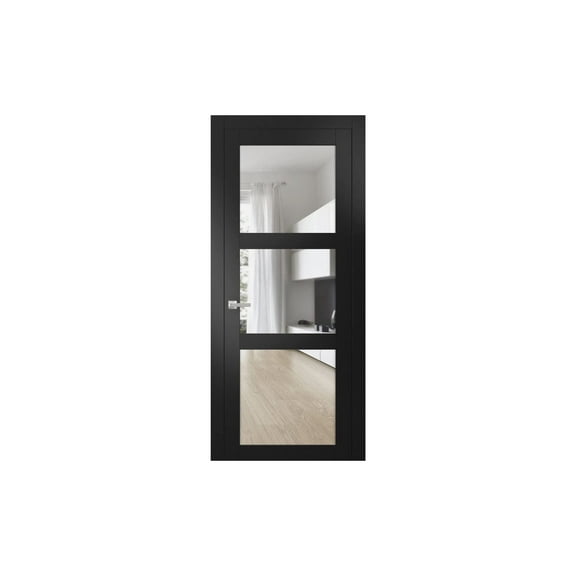 Lucia 2555 Matte Black, Solid French Doors with Clear Glass - 36" x 84"