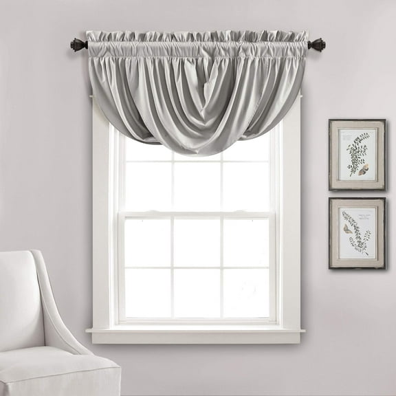 Lucia Elegant Waterfall Valance for Living Room Kitchen, and Bedroom, Soft Polyester Window Curtain, Single -Light Gray (42"W x 18"L)