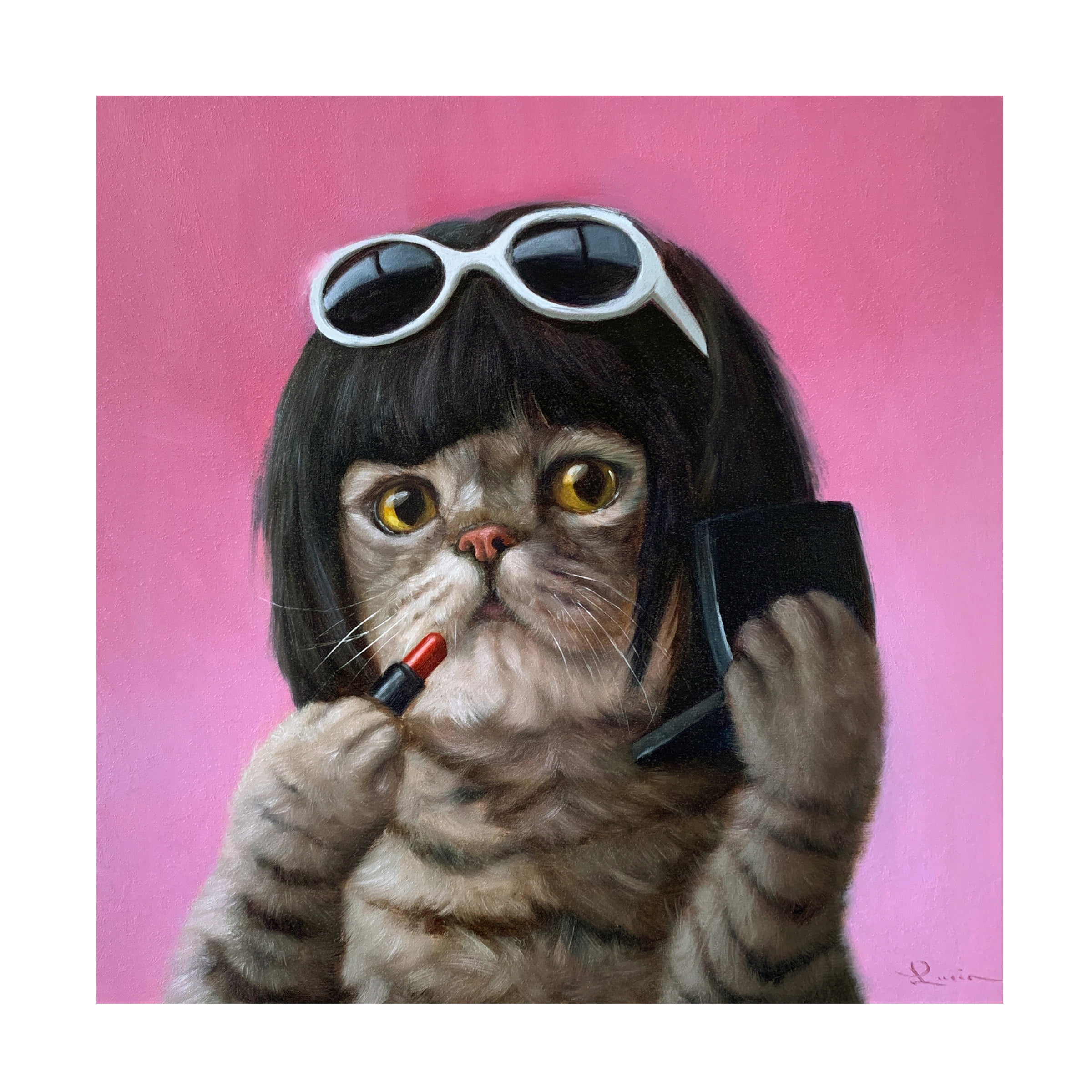 Lucia Heffernan Pink and Brown Cat Canvas Art