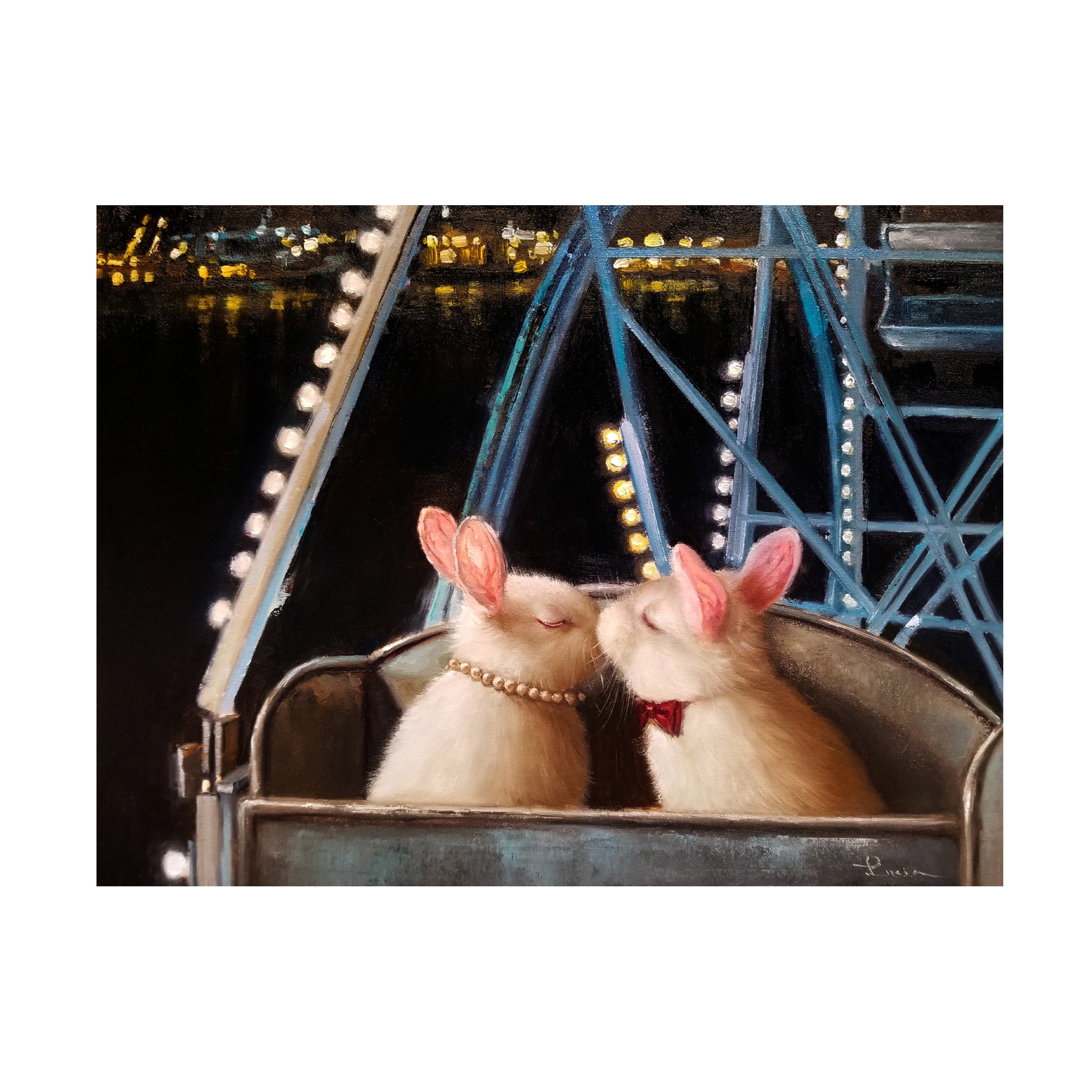 First Kiss Rabbits on Ferris Wheel Canvas Art