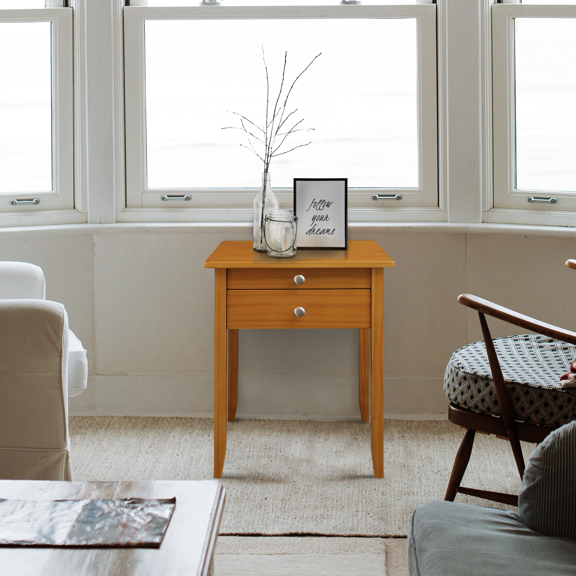 Lucia Nightstand with USB Port Honey Oak
