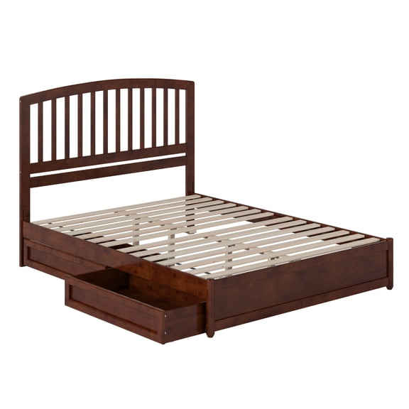 Lucia Queen Platform Bed with Panel Footboard & 2 Storage Drawers in Walnut