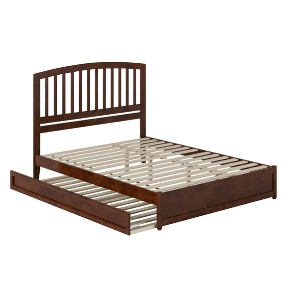 Lucia Queen Wood Platform Bed with Panel Footboard and Twin XL Trundle in Walnut