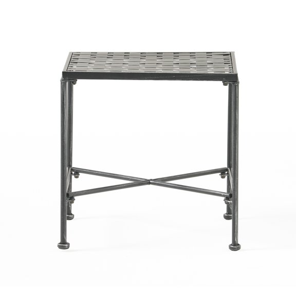 Lucia Side End Table, Black, Silver Outdoor Iron Frame, Square 18 Inch