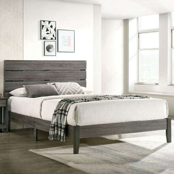 Lucia Solid Wood Platform Bed, California King, Gray