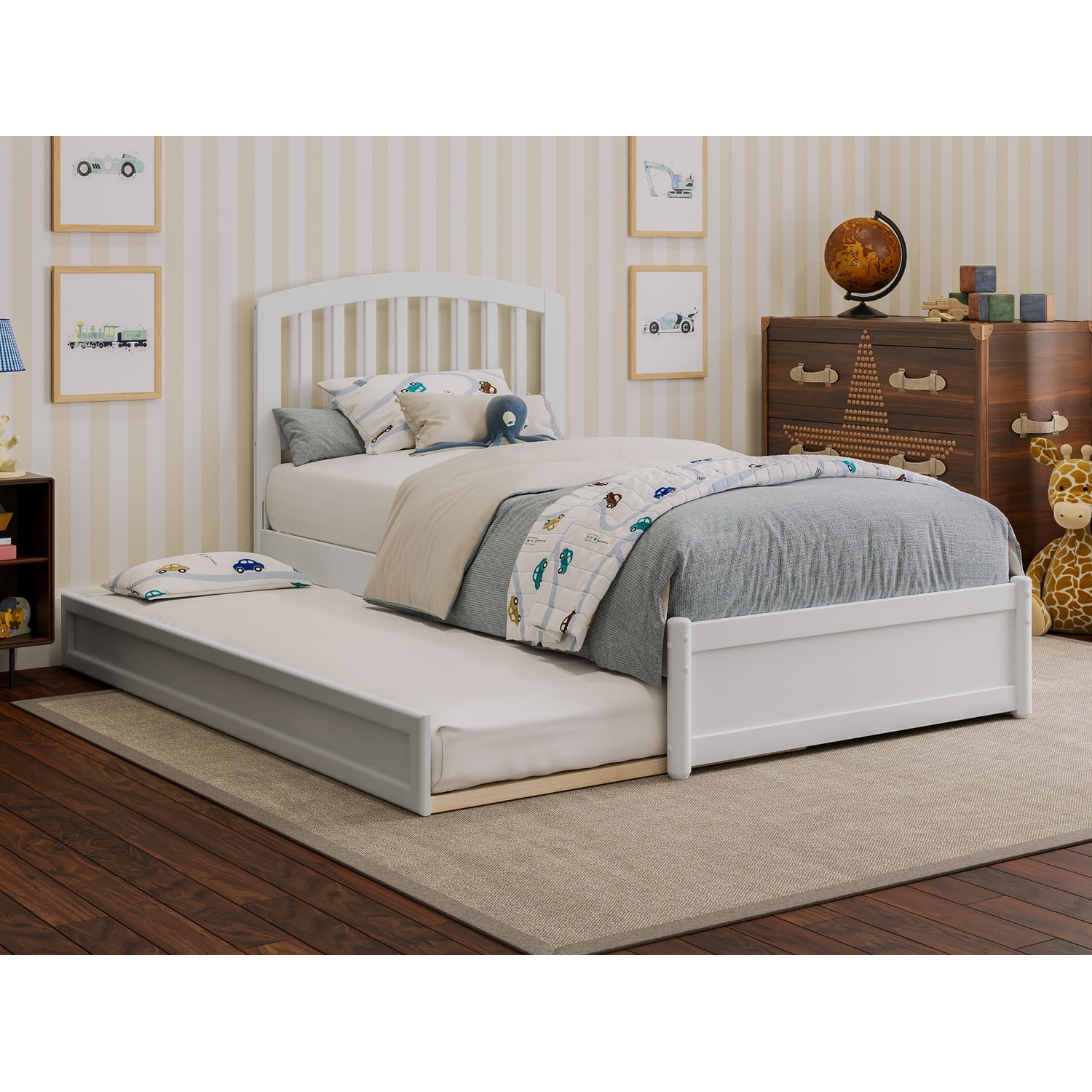 Lucia Twin Wood Platform Bed with Panel Footboard and Twin Trundle in ...