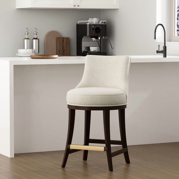 Lucia Modern Wood Chenille Counter Stool in Natural - Set of 2
