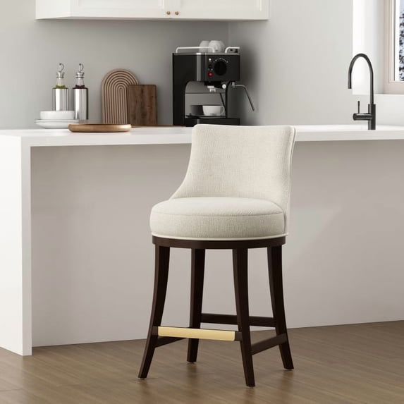Lucia Modern Wood Chenille Counter Stool in Natural