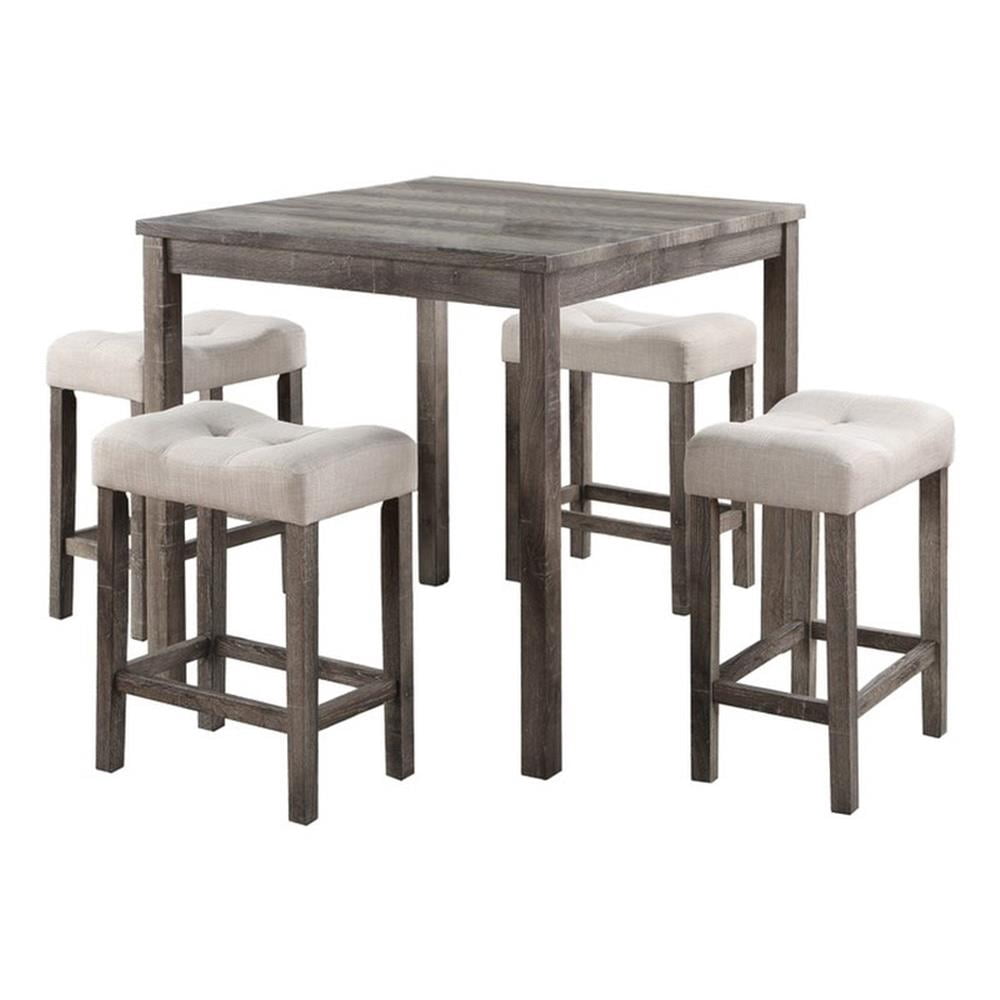 Lucian Natural Wood 5-Piece Counter Height Pub Table Set with Ergonomic ...
