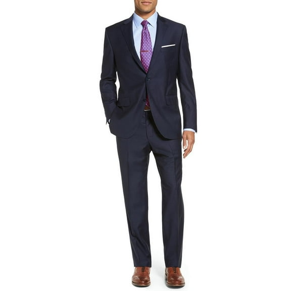 Luciano Natazzi Men's Modern Fit Two Button Faint Tone On Tone Stripe Suit Navy Tone On Tone
