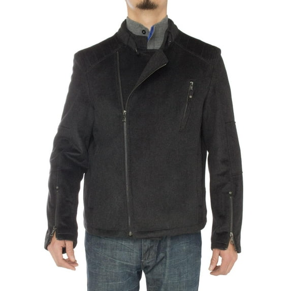 Luciano Natazzi Men's Wool Casual Sport Coat Modern Fit Stand Collar Moto Jacket Charcoal Gray